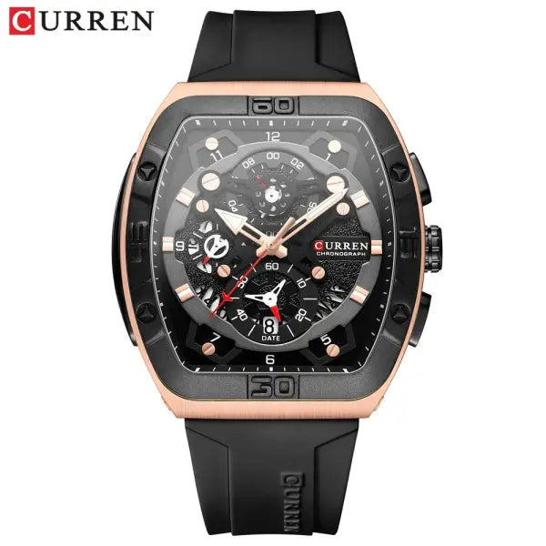 CURREN Brand Quartz Wristwatches Silicone Luminous Hands Casual Style - black