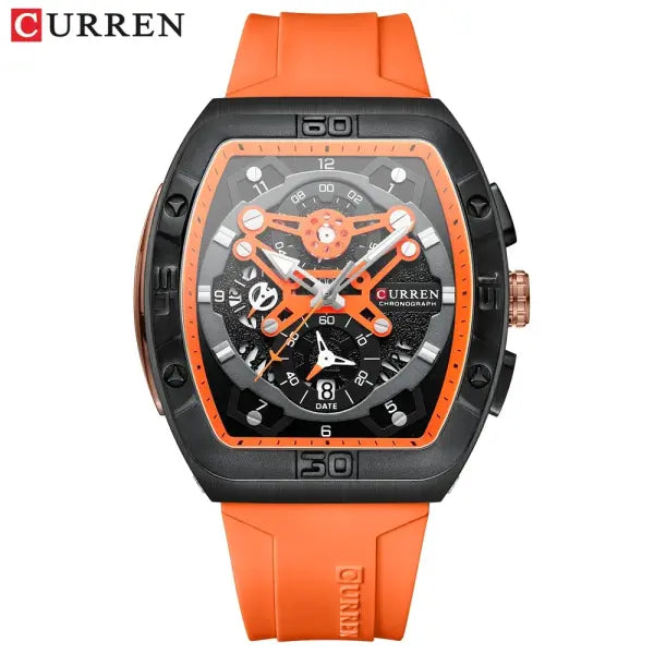 CURREN Brand Quartz Wristwatches Silicone Luminous Hands Casual Style - orange