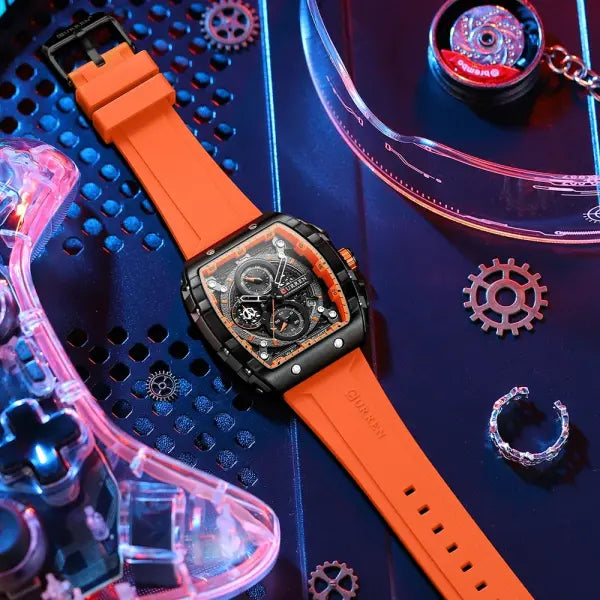 Quartz Watch Alloy Case Yellow Silicone Strap Sport Style