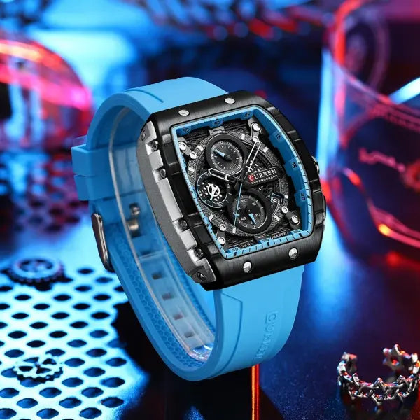 Quartz Watch Alloy Case Yellow Silicone Strap Sport Style