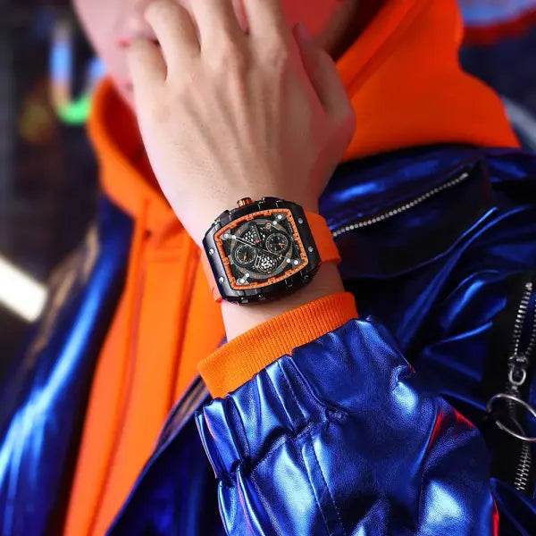 Luxury square quartz wristwatch silicone band waterproof chronographs