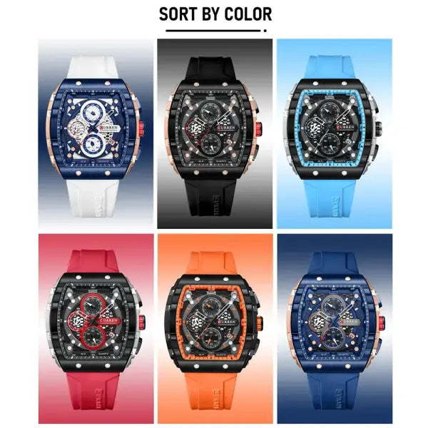 Luxury square quartz wristwatch silicone band waterproof chronographs