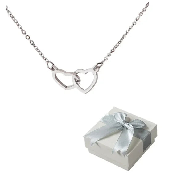 Custom Heart Necklace – Personalized Name Pendant with Rotating Rose Box - Steel white box / Engraving