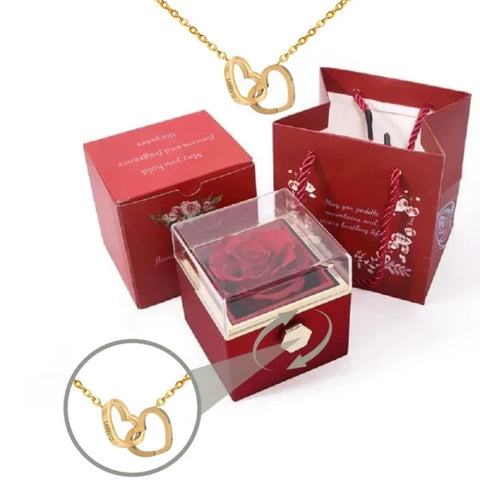 Custom Heart Necklace – Personalized Name Pendant with Rotating Rose Box