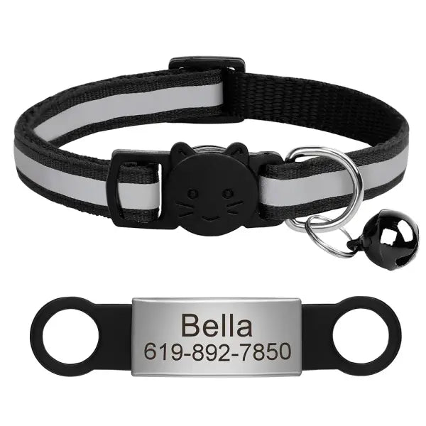 Customized Cat Collar Reflective Cat Collar Free Engraved Puppy Kitten Pet ID Nameplate Necklace With Bell Anti-lost