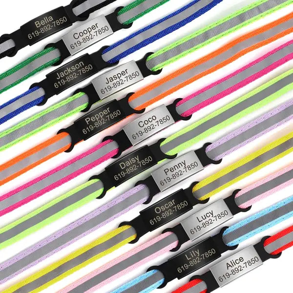 Customized Cat Collar Reflective Cat Collar Free Engraved Puppy Kitten Pet ID Nameplate Necklace With Bell Anti-lost