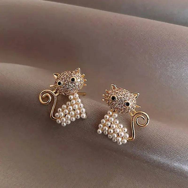 Cute Animal Earrings – Playful Stud Jewelry with Pearls & Rhinestones - ER21Y0016