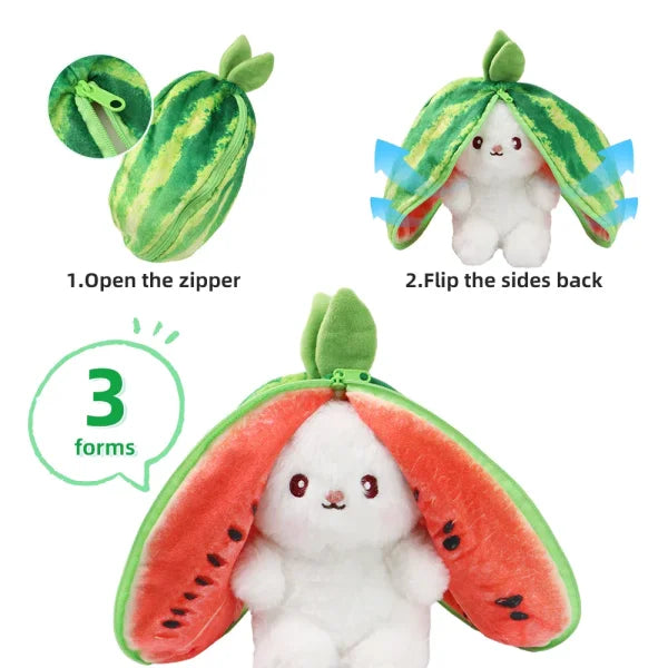 Cute Bunny Plush Toy – Transforming Fruit Rabbit Stuffed Animal for Kids Gift