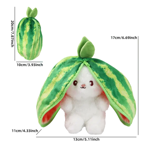 Cute Bunny Plush Toy – Transforming Fruit Rabbit Stuffed Animal for Kids Gift - Watermelon
