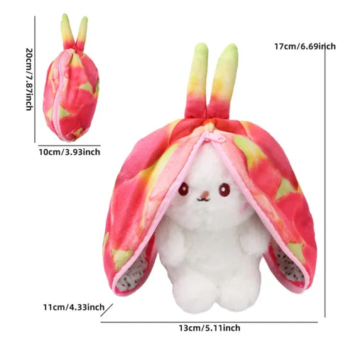 Cute Bunny Plush Toy – Transforming Fruit Rabbit Stuffed Animal for Kids Gift - Pitaya