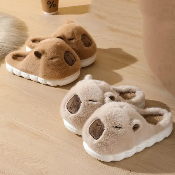 Cute Capybara Cotton Slippers Women Autumn Winter Indoor Soft Sole Warm Fur Slides Woman Comfort Non Slip Home Slippers