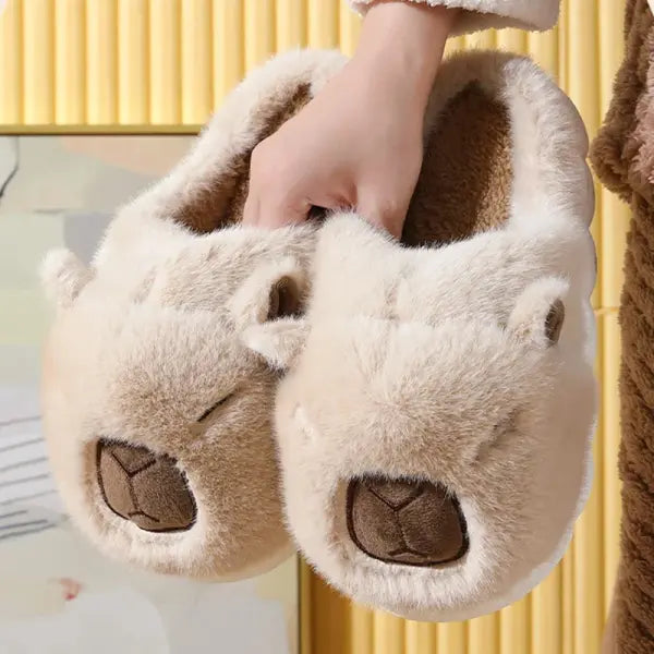 Cute Capybara Cotton Slippers Women Autumn Winter Indoor Soft Sole Warm Fur Slides Woman Comfort Non Slip Home Slippers