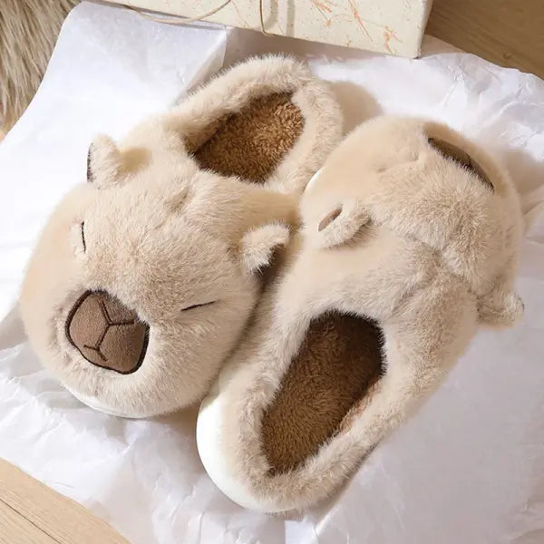 Cute Capybara Cotton Slippers Women Autumn Winter Indoor Soft Sole Warm Fur Slides Woman Comfort Non Slip Home Slippers