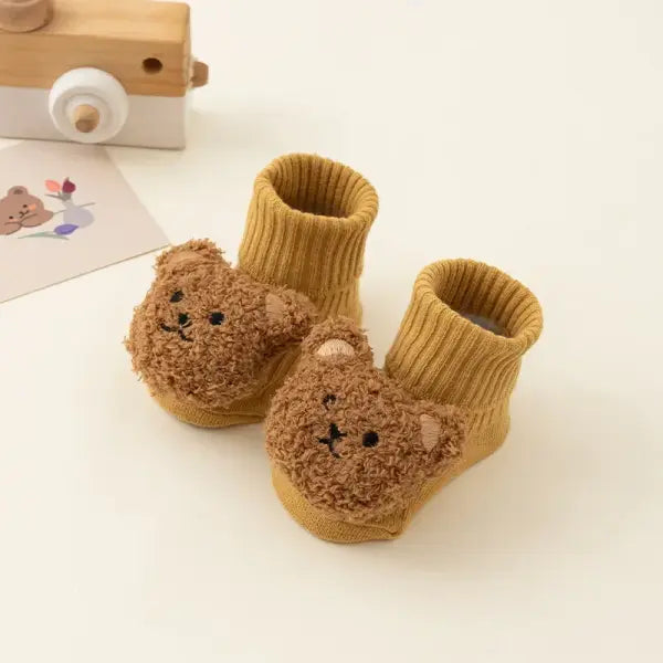 Cute Cartoon Bear Baby Socks – Winter Soft Cotton Anti-Slip Socks for Boys & Girls Newborn & Toddler - Yellow
