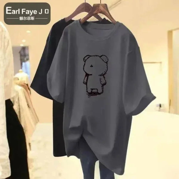 Cartoon Bear Plus Size T-Shirt: Cute & Comfy Oversized Tee for Women - GX857 4 / S