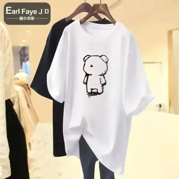 Cartoon Bear Plus Size T-Shirt: Cute & Comfy Oversized Tee for Women - GX857 / M