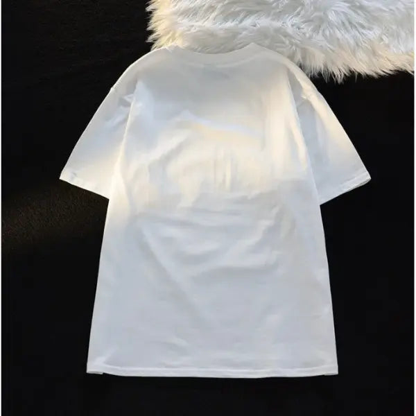 Cute Cartoon Cat Print T-Shirt – Women’s Round Neck Short Sleeve Casual Summer Tee