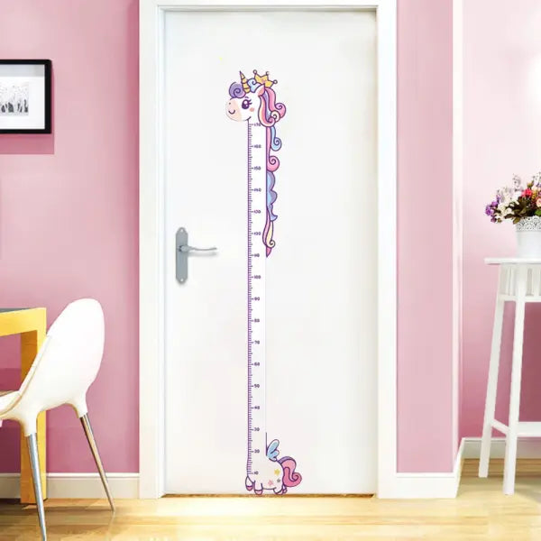 Cute Cartoon Growth Chart Stickers: Unicorn Dinosaur & Giraffe Height Rulers for Kids’ Rooms - Unicorn
