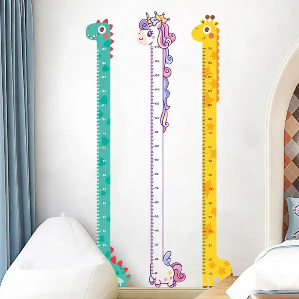 Cute Cartoon Height Sticker Unicorn Dinosaur Giraffe Wall Height Measuring Ruler Stickers For Kids Room Kindergarten