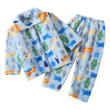 Cute Cartoon Pattern Coral Fleece Flannel Pajama Sets for Boys And Girls Long Sleeve Warm Comfortable Winter Sleepwear