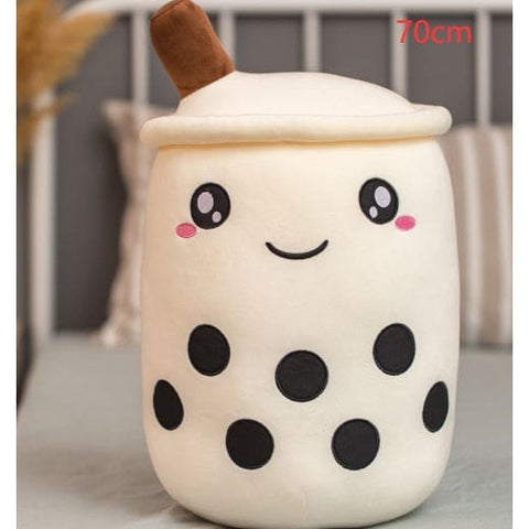 Cute Fruit Drink Plush Strawberry Milk Tea Boba Pillow Toy Cushion Gift - White / 70CM