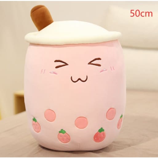 Cute Fruit Drink Plush Strawberry Milk Tea Boba Pillow Toy Cushion Gift - Pink / 50CM