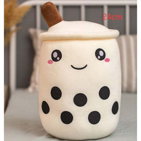 Cute Fruit Drink Plush Strawberry Milk Tea Boba Pillow Toy Cushion Gift - White / 24CM