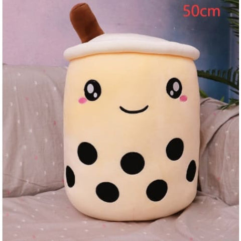 Cute Fruit Drink Plush Strawberry Milk Tea Boba Pillow Toy Cushion Gift - light coffee / 50cm