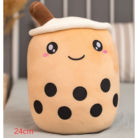 Cute Fruit Drink Plush Strawberry Milk Tea Boba Pillow Toy Cushion Gift - Brown / 24CM