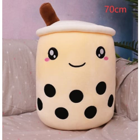 Cute Fruit Drink Plush Strawberry Milk Tea Boba Pillow Toy Cushion Gift - light coffee / 70cm