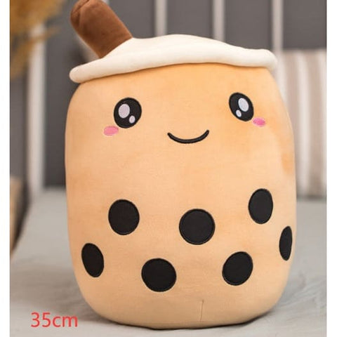 Cute Fruit Drink Plush Strawberry Milk Tea Boba Pillow Toy Cushion Gift - Brown / 35CM