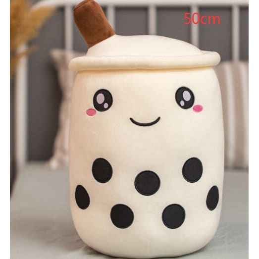 Cute Fruit Drink Plush Strawberry Milk Tea Boba Pillow Toy Cushion Gift - White / 50CM