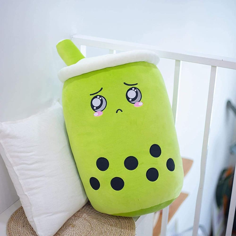 Cute Fruit Drink Plush Strawberry Milk Tea Boba Pillow Toy Cushion Gift - Matcha green / 25CM