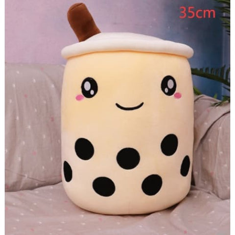 Cute Fruit Drink Plush Strawberry Milk Tea Boba Pillow Toy Cushion Gift - light coffee / 35cm