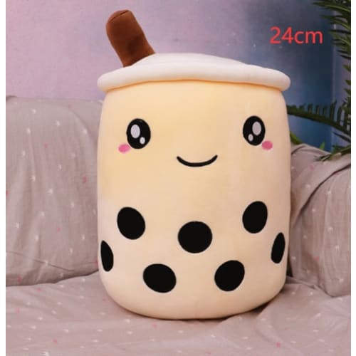 Cute Fruit Drink Plush Strawberry Milk Tea Boba Pillow Toy Cushion Gift - light coffee / 24cm