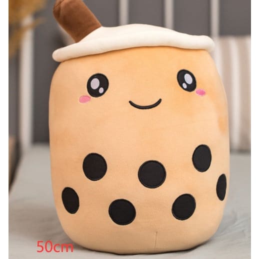 Cute Fruit Drink Plush Strawberry Milk Tea Boba Pillow Toy Cushion Gift - Brown / 50CM