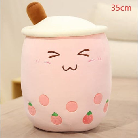 Cute Fruit Drink Plush Strawberry Milk Tea Boba Pillow Toy Cushion Gift - Pink / 35CM