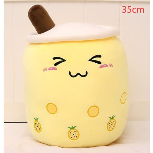 Cute Fruit Drink Plush Strawberry Milk Tea Boba Pillow Toy Cushion Gift - Yellow / 35CM