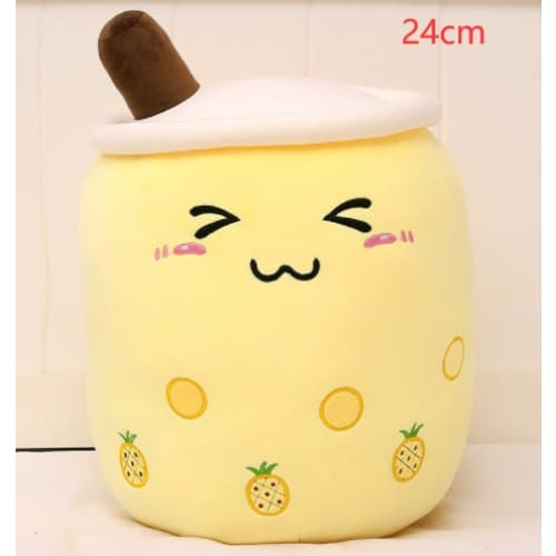 Cute Fruit Drink Plush Strawberry Milk Tea Boba Pillow Toy Cushion Gift - Yellow / 24CM