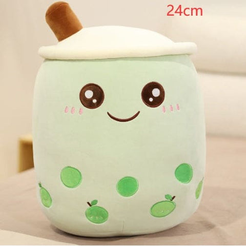 Cute Fruit Drink Plush Strawberry Milk Tea Boba Pillow Toy Cushion Gift - Green / 24CM