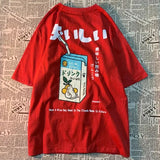 Japanese Cat Print Oversized T-Shirt – Unisex Short Sleeve Cotton Tee for Casual Streetwear