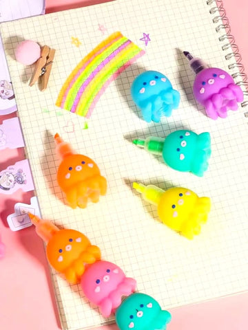 5 Colors Cute Octopus Highlighter Watercolor Highlighter and Graffiti Markings for School and Office