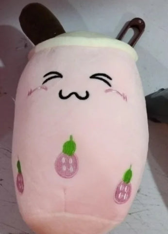 Cute Fruit Drink Plush Strawberry Milk Tea Boba Pillow Toy Cushion Gift - Pink / 24CM