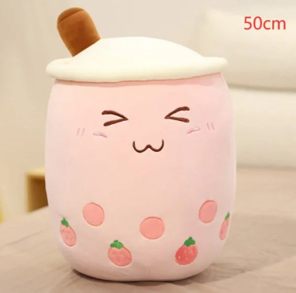 Cute Fruit Drink Plush Strawberry Milk Tea Boba Pillow Toy Cushion Gift - Pink / 50CM