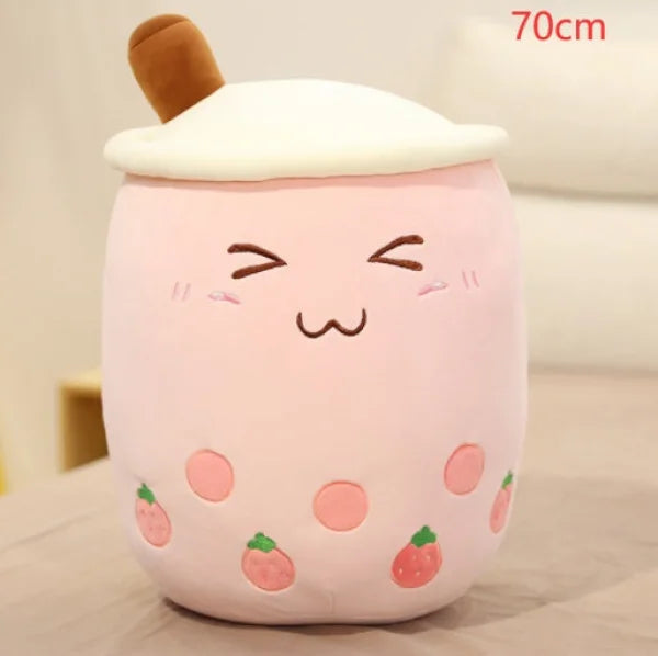 Cute Fruit Drink Plush Strawberry Milk Tea Boba Pillow Toy Cushion Gift - Pink / 70CM