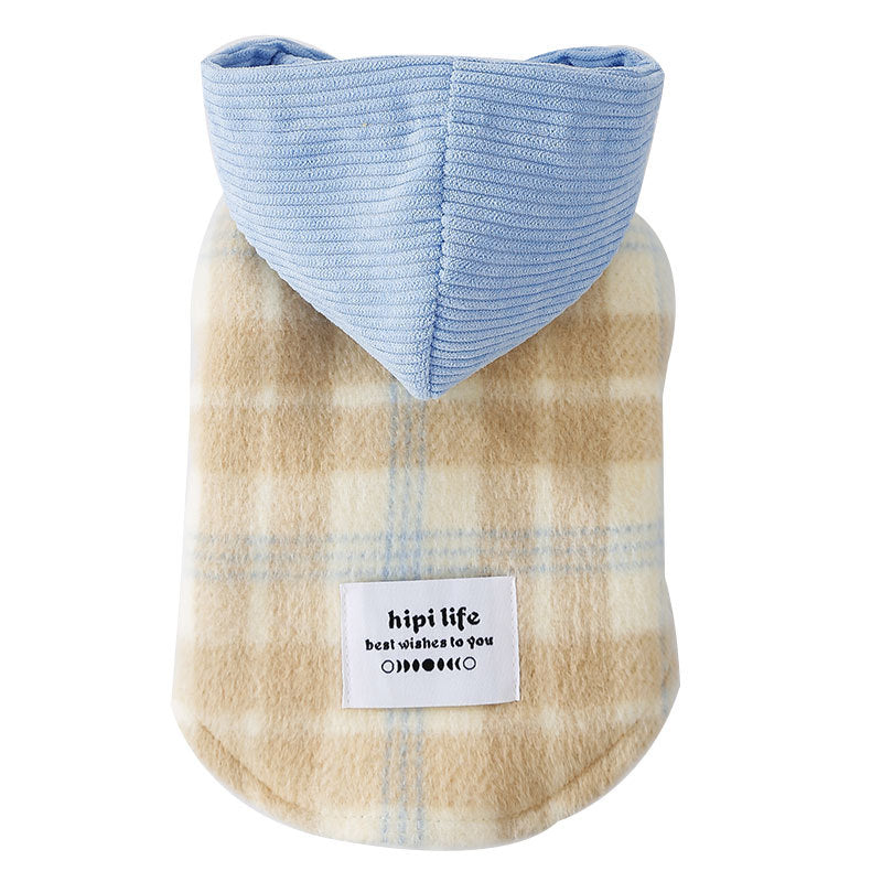 Chessboard Grid Hooded Traction Vest Autumn And Winter Pet - Hair Remover