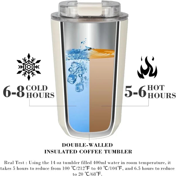 D14 Milky White Tumbler – Stainless Steel Vacuum Thermos Mug for Coffee & Travel - White / 300-400ML