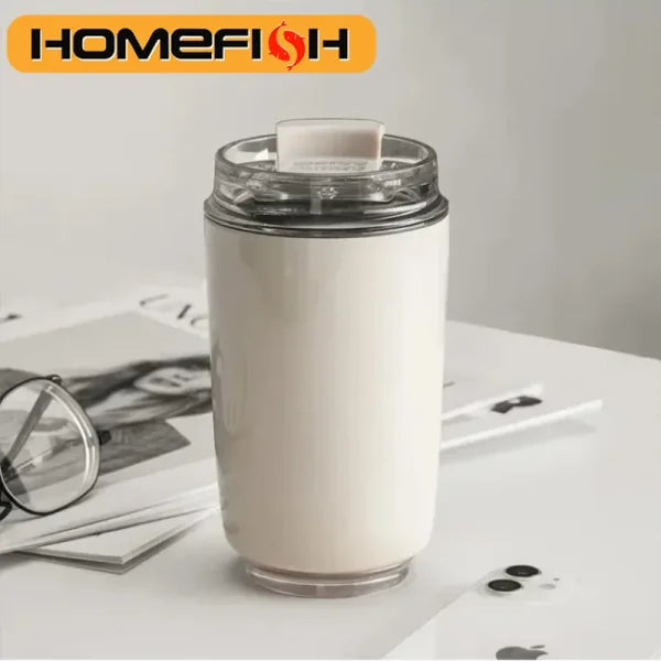 D14 Milky White Tumbler – Stainless Steel Vacuum Thermos Mug for Coffee & Travel - White / 300-400ML