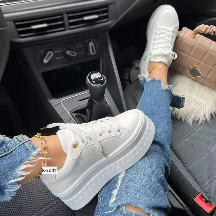 Round Toe Patent Leather Flat Sneakers with Durable Rubber Material - White / Size37