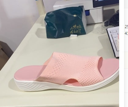 Casual Flying Woven Upper Polyurethane Platform Sandals And Slippers - Pink / 35 - Hair Remover
